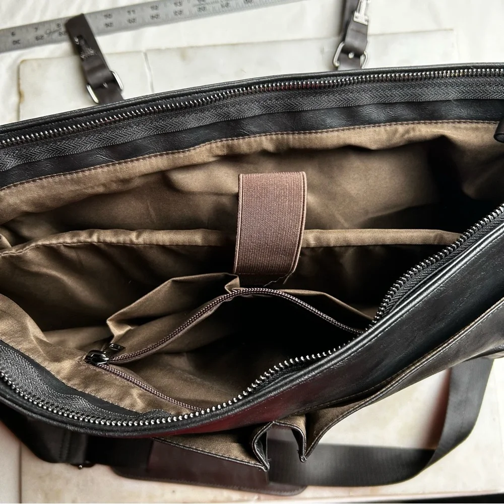Professional Black and Dark Brown Leather Briefcase - Men's Business Bag
